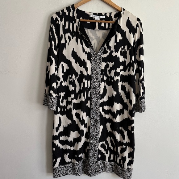 Diane Von Furstenberg DVF Dress "Rose" Black White Shift Silk Abstract - Picture 1 of 4